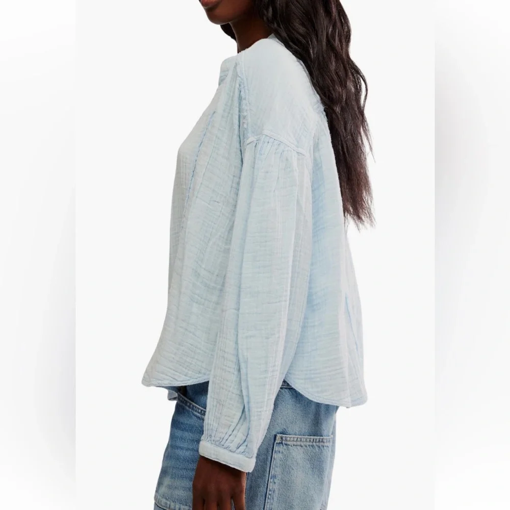 Free People NWT Valley 100% Cotton Vneck Doublecloth Button-Up Shirt - Picture 6 of 15
